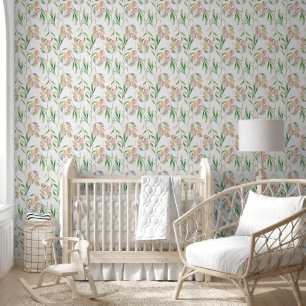 Peach & Green Leaves Vines Pattern  Wallpaper
