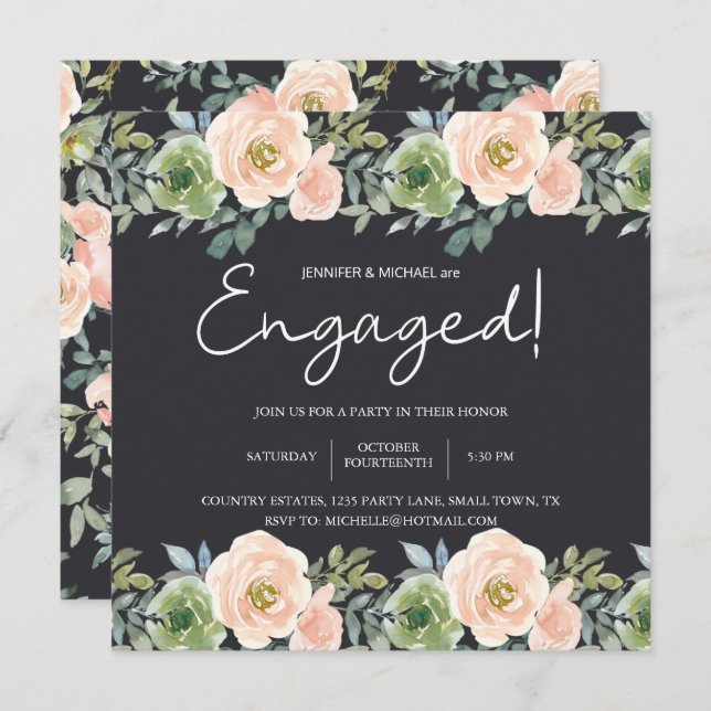 Peach Green Navy Pastel Floral Elegant Engagement (Front/Back)