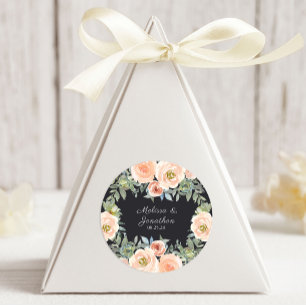 Peach Green Navy Pastel Floral Wedding Classic Round Sticker