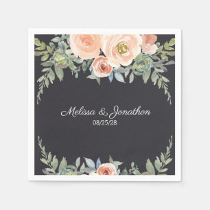Peach Green Navy Pastel Floral Wedding Napkins