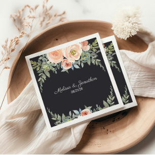 Peach Green Navy Pastel Floral Wedding Napkins