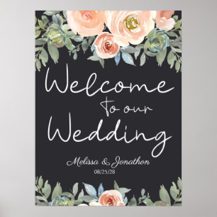Peach Green Navy Pastel Floral Wedding Poster