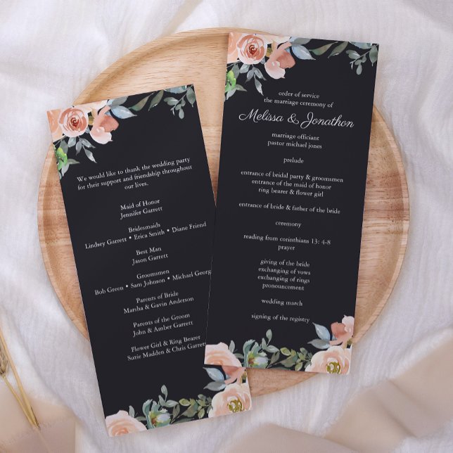Peach Green Navy Pastel Floral Wedding Program Programme (Creator Uploaded)