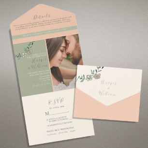 Peach Green Photo All-in-One Invite