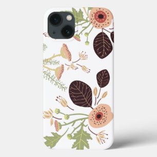 Peach Green Tossed Flowers Leaves iPhone 13 Case