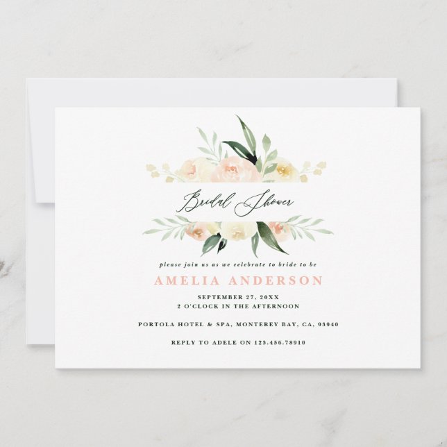 Peach green watercolor floral bridal shower (Front)