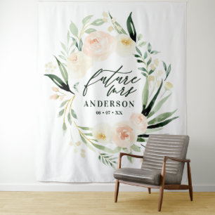 Peach + green watercolor floral bridal shower tapestry