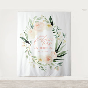 Peach + green watercolor floral bridal shower tapestry