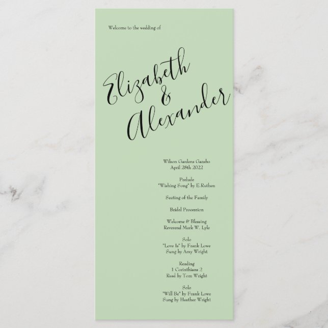 Peach Green Wedding Spring Pastel Floral Menu (Front)