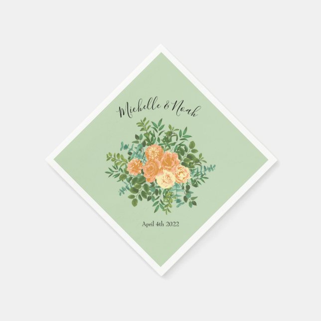 Peach Green Wedding Spring Pastel Floral Napkin (Corner)