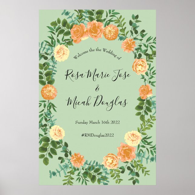 Peach Green Wedding Spring Pastel Floral Poster (Front)