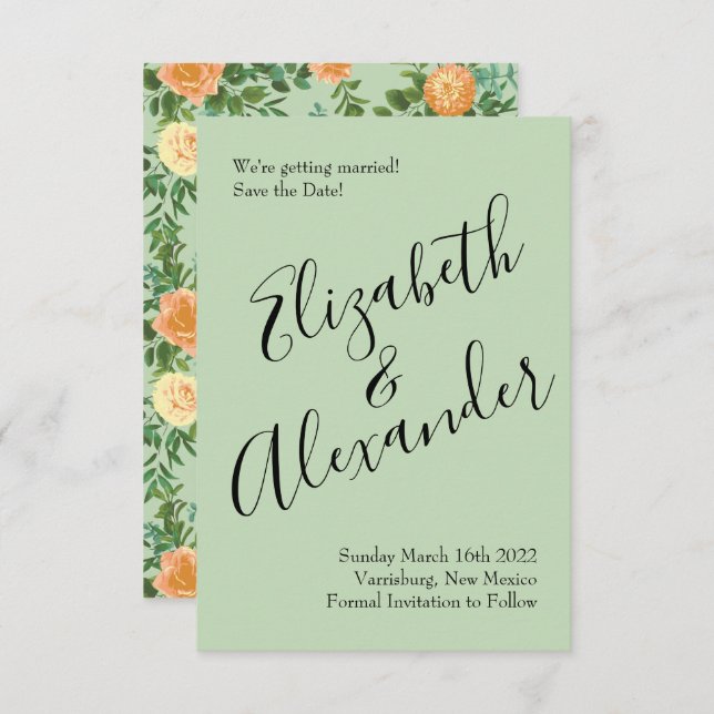 Peach Green Wedding Spring Pastel Invitation (Front/Back)
