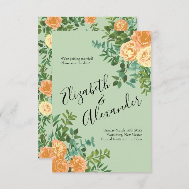 Peach Green Wedding Spring Pastel Invitation (Front/Back)