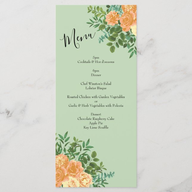 Peach Green Wedding Spring Pastel Menu (Front)