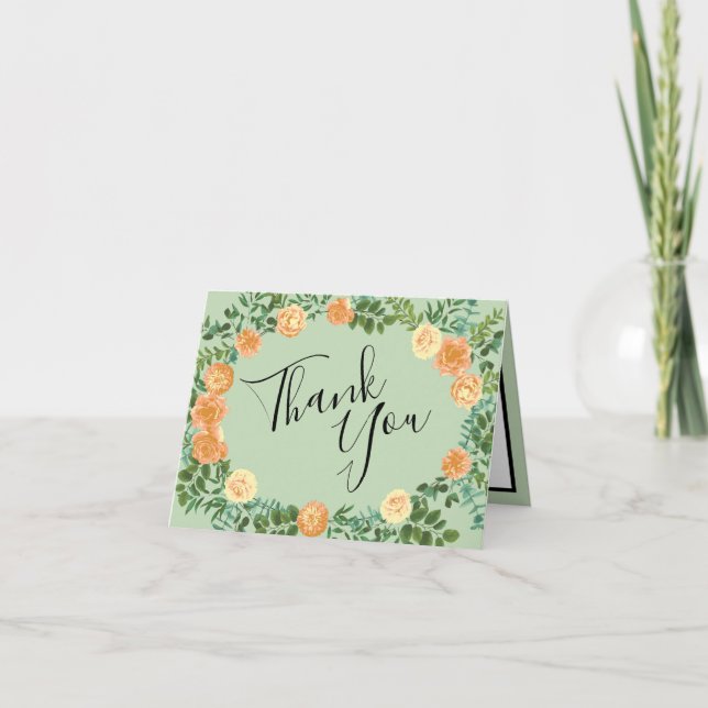 Peach Green Wedding Spring Pastel Thank You Card (Front)