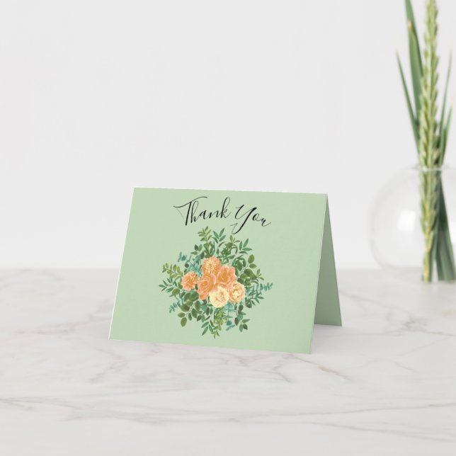 Peach Green Wedding Spring Pastel Thank You Card (Front)