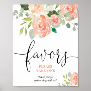 Peach greenery floral Favours please take one sign
