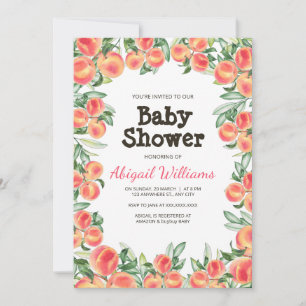 Peach Greenery Lush Spring Fruit Baby Shower Invitation