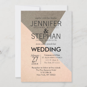 Peach Grey Brown Geo Triangles Wedding Invitations