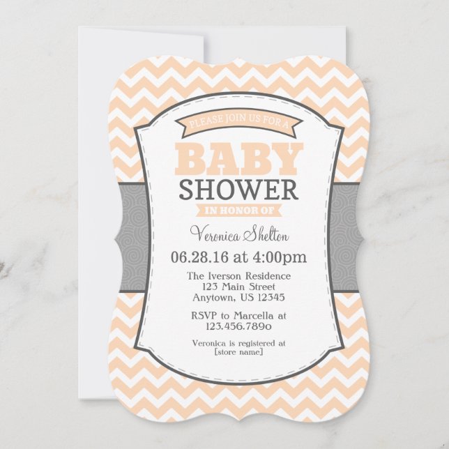 Peach Grey Chevron Baby Shower Invitation (Front)