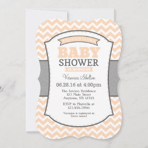 Peach Grey Chevron Baby Shower Invitation