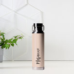 Peach grey custom name script water bottle<br><div class="desc">Peach coloured background.  Personalise and add your name.   Grey handwritten style script.</div>