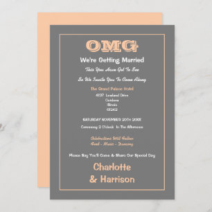 Peach Grey Informal Funny Wedding Invitation