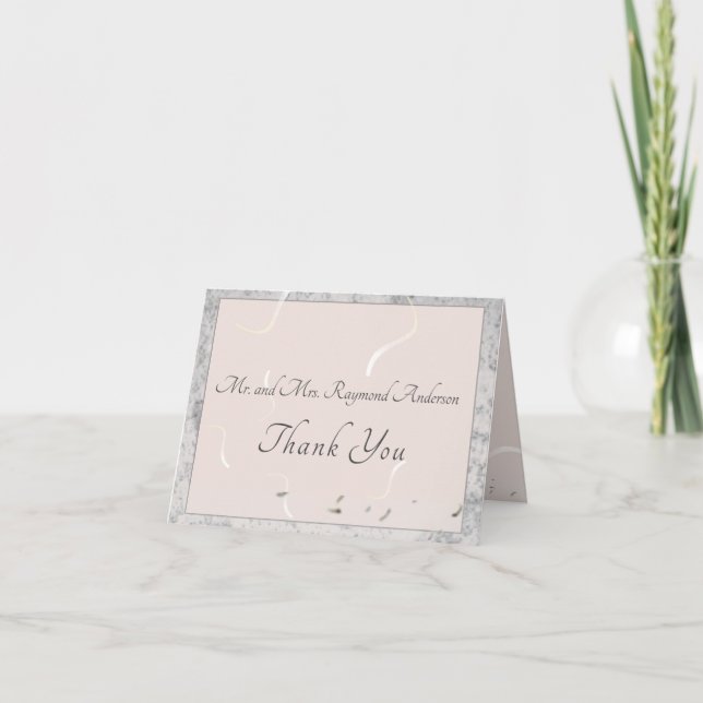 Peach & Grey Marble Monogramed  Thank You Card (Front)