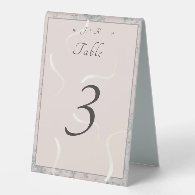 Peach & Grey Marble Monogrammed Table Number (Front)