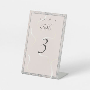 Peach & Grey Marble Monogrammed Table Number Pedestal Sign