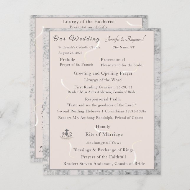 Peach& Grey Marble Nuptial Mass Program (Front/Back)