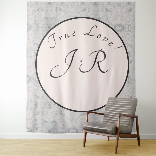 Peach & Grey Marbled Wedding Tapestry (In Situ)