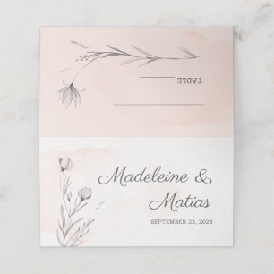 Peach & grey romantic wedding floral place card