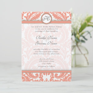 PEACH Grey Victorian Damask  Wedding Invitations