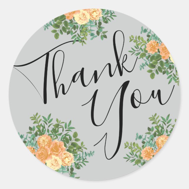 Peach Grey Wedding Spring Floral Classic Round Sticker (Front)