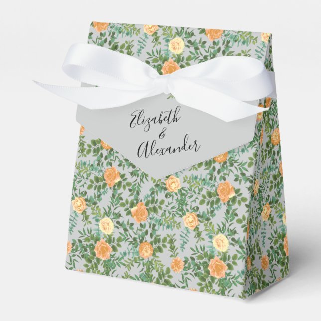 Peach Grey Wedding Spring Floral Favour Box (Front Side)