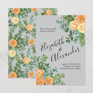 Peach Grey Wedding Spring Floral Invitation