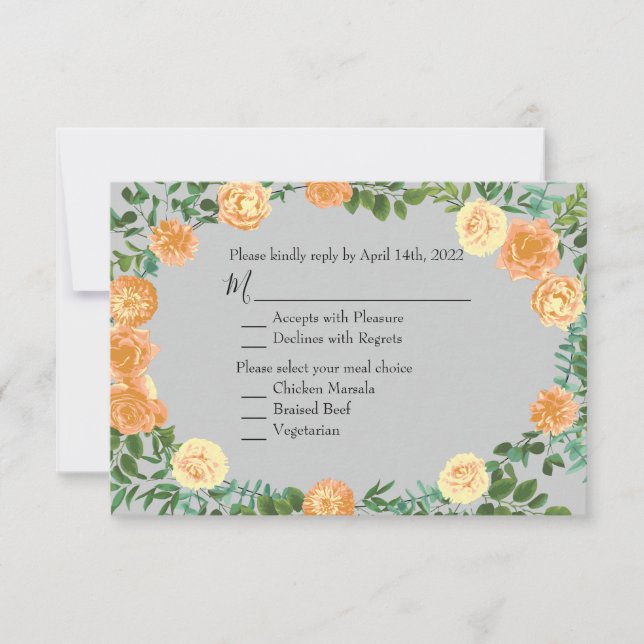 Peach Grey Wedding Spring Floral Invitation (Front)