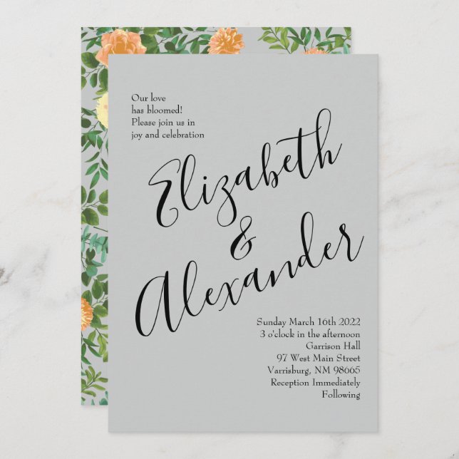 Peach Grey Wedding Spring Floral Invitation (Front/Back)
