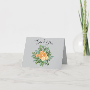Peach Grey Wedding Spring Floral Thank You Card