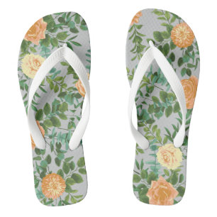 Peach Grey Wedding Vintage Floral Flip Flops