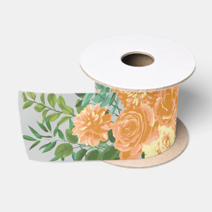 Peach Grey Wedding Vintage Floral Satin Ribbon