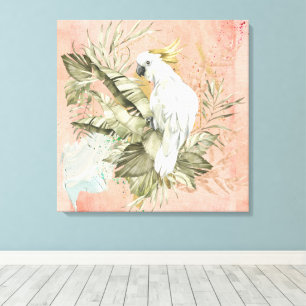 Peach Grunge Boho Floral Bird Canvas Print
