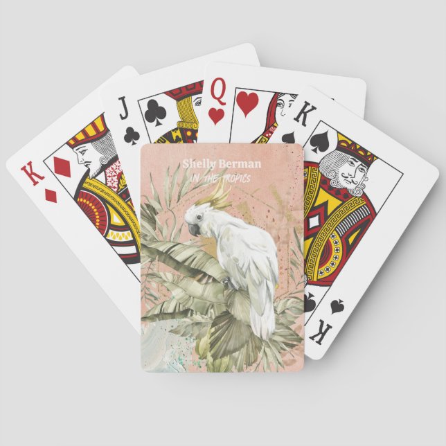 Peach Grunge Boho Floral Cockatoo Playing Cards (Back)
