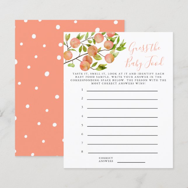Peach Guess The Baby Food Shower Game (Front/Back)
