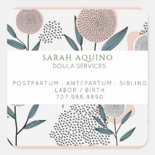 Peach Hand Drawn Floral Promotional Doula Business Square Sticker