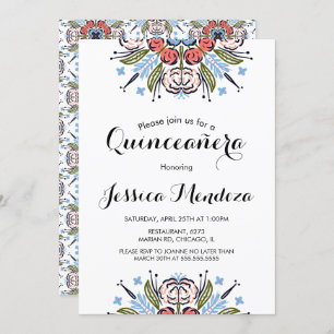 Peach Hand Drawn Floral Quinceañera Sweet 16 Invitation