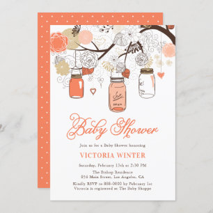 Peach Hanging Mason Jars Baby Shower Invitation