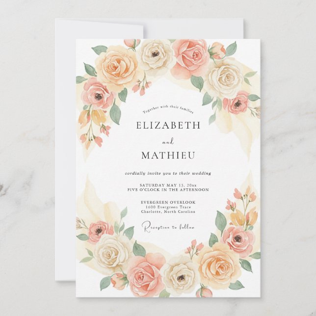 Peach Harmonious Spring Wedding Invitation (Front)