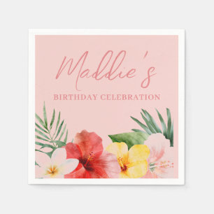 Peach Hawaiian Floral Birthday Napkin